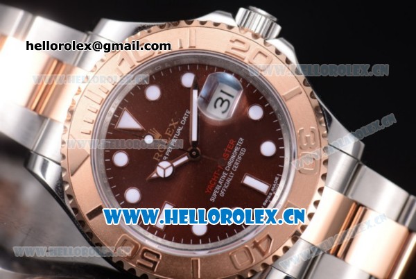 Rolex Yacht-Master 40 Clone Rolex 3135 Automatic Two Tone Case/Bracelet with Brown Dial and Dot Markers (BP) - Click Image to Close